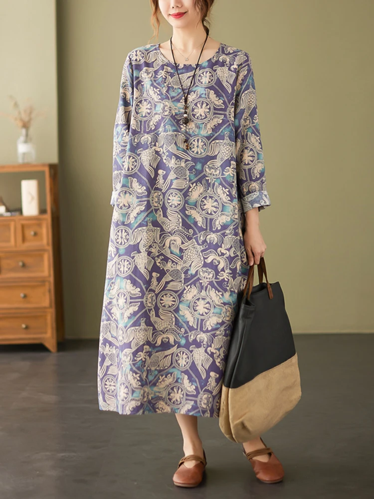 Женское винтажное платье с цветочным принтом длинное повседневное офисное из