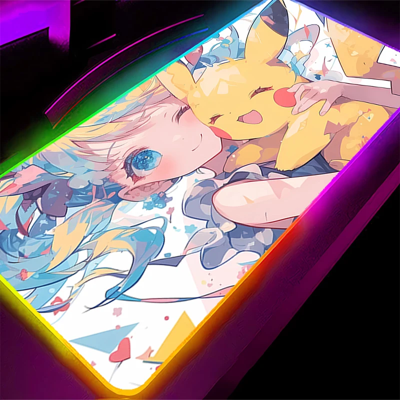 Фото Большой коврик для мыши RGB P-Pokemon Pikachu 90x40 см, для ПК, для киберспорта, с подсветкой, для ноутбука, компьютера, клавиатуры, светодиодный коврик для мыши XXL №1