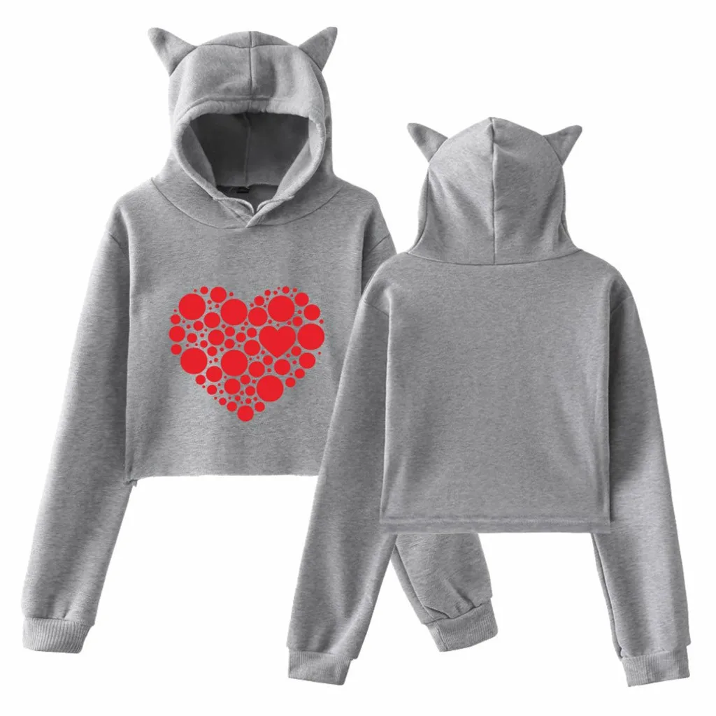 

Базовый пуловер, топ, в эстетике, осень-весна, милый, сказочный, женский зимний Свободный пуловер в форме сердца с кошачьими ушками