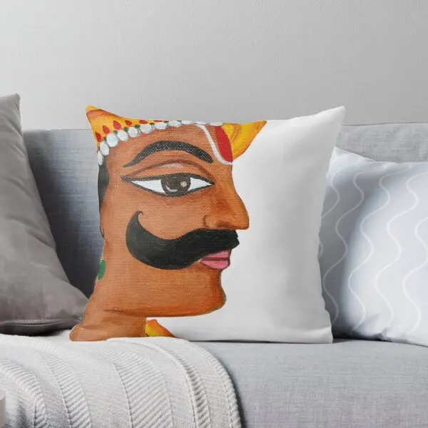

Royal Ethnic Indian King Raja Printing Throw Pillow Cover Soft Decorative Fashion Case Sofa Home Waist Pillows not include
