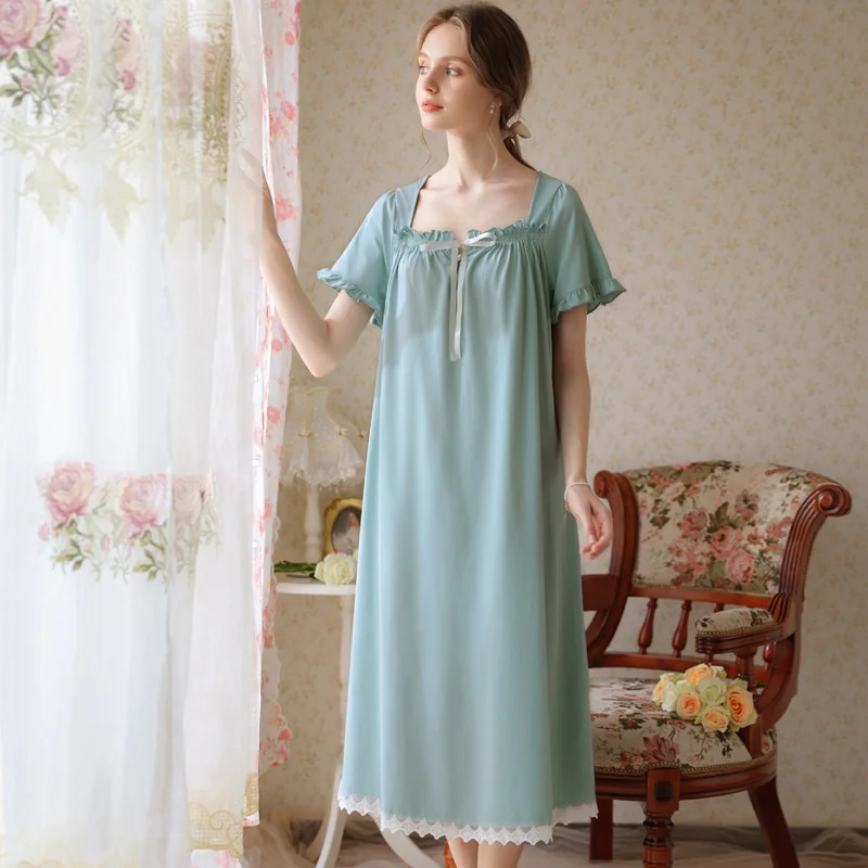 Nightdress short sleeve new cotton long loose female summer palace princess sweet pajamas home