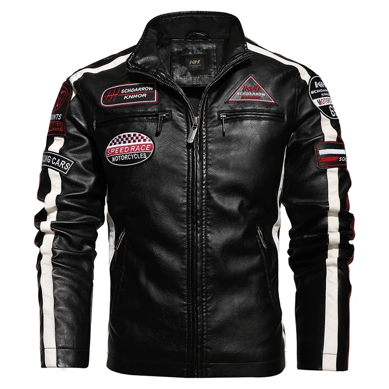 Men's Vintage Biker Jacket 2022 Fashionable new biker leather jacket embroidered bomber coat Winter wool Pu overcoat