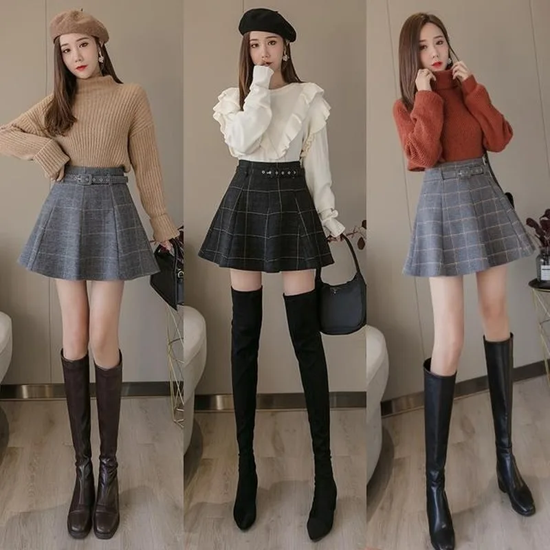 

Skirts Women Chic Elegant Simple Mini All-match Empire Preppy Style Ladies Clothes Retro Fashion Ulzzang Basic Fall Mujer Faldas