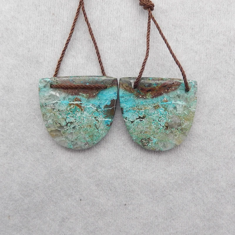 

Semiprecious Handmade Natural Stone Chrysocolla Double Holes Women Earrings Accessories 22x20x4mm 5.3g