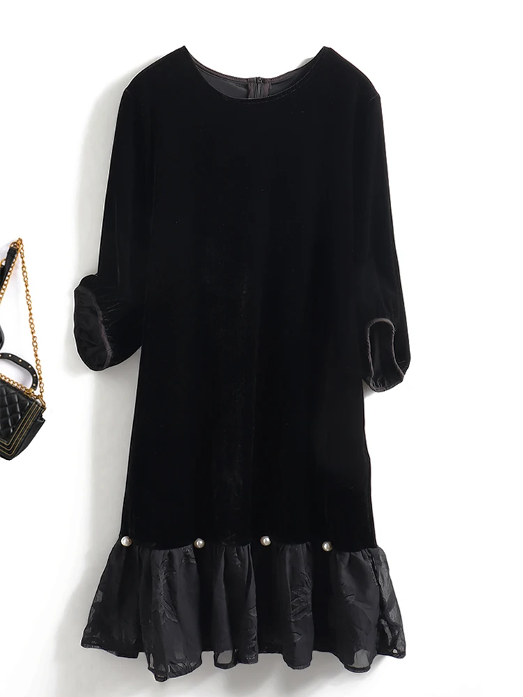 Ozhouzhan золотое бархатное лоскутное платье с оборками женское ранняя осень новые