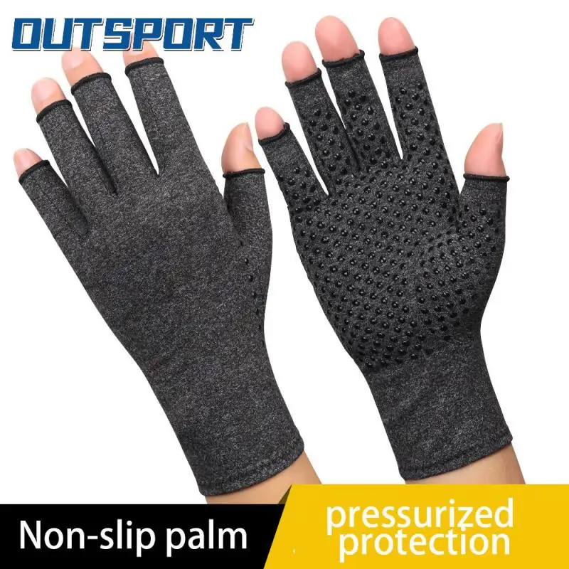 

Перчатки с открытыми пальцами для снятия боли в руках, физическое сжатие, 360 °, прижимные перчатки в клетку, удобные противоскользящие перчатки на ладони