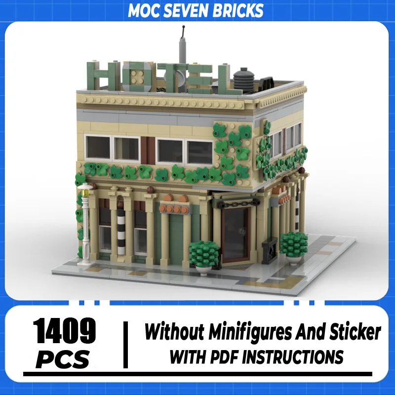 

Moc Building Block Model Corner Hotel Alternative Build Technology Brick DIY Assembly Modular City Street View Toy For