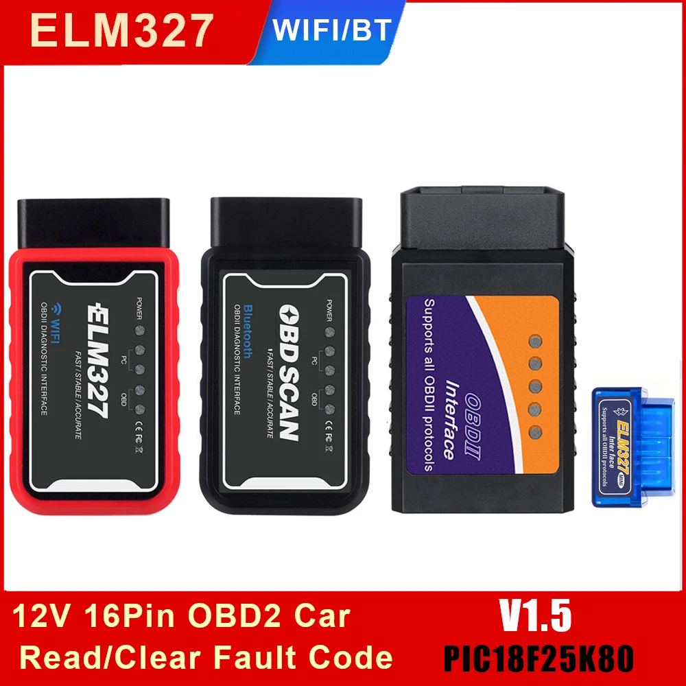 Фото Автомобильный считыватель кодов ELM327 V1.5 BT WiFi ELM 327 PIC18F25K80 Чип OBDII Диагностический инструмент для iPhone/Android PK ICAR2 OBDSCAN Сканер №1