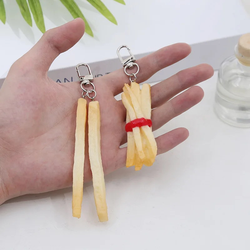 

Simulated French fries key chain New creative food Mobile phone bag Car pendant Fashion model ornaments llaveros jewelry gift
