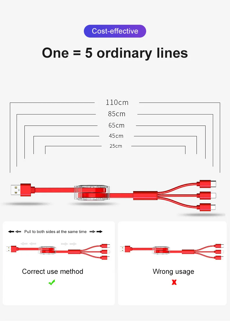 voxlink 3 in 1 retractable usb cable for iphone xs x charging charger micro usb cable for android usb type c mobile phone cables free global shipping