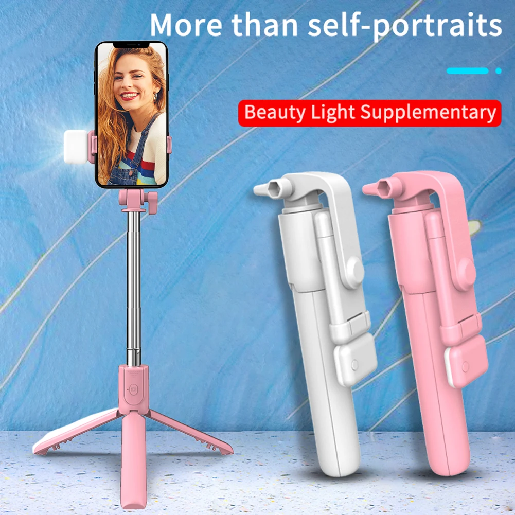 

Bluetooth-compatible Portable Selfie Stick Foldable Mini Extendable Tripod with Fill Light Wireless Remote Shutter for IOS Andro