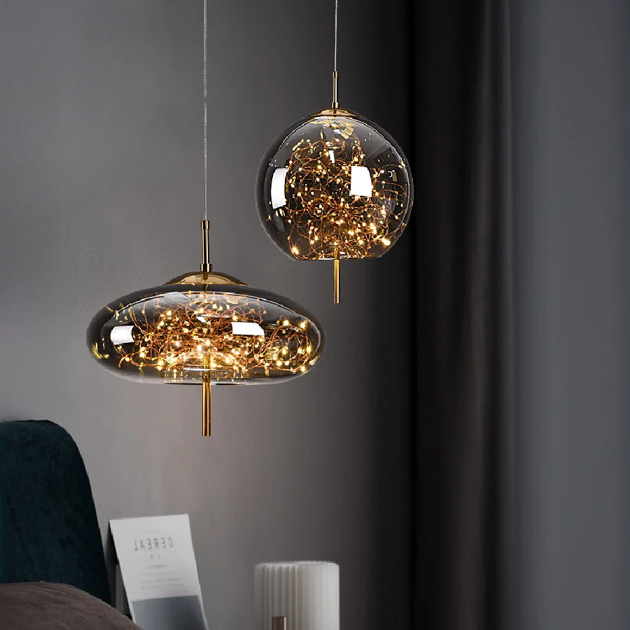 

Nordic Net Red Bedside Chandelier Girl Light Luxury Long Line Personality Art Full Of Stars Hotel Bar Glass Small Chandelier