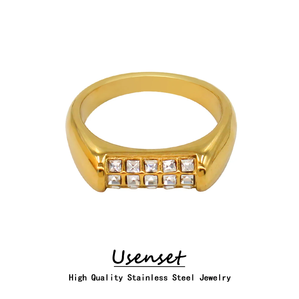 

USENSET Luxury Transparent 3A Zircon Stainless Steel Ring Statement PVD Gold Plated Finger Accessories Shiny Gift