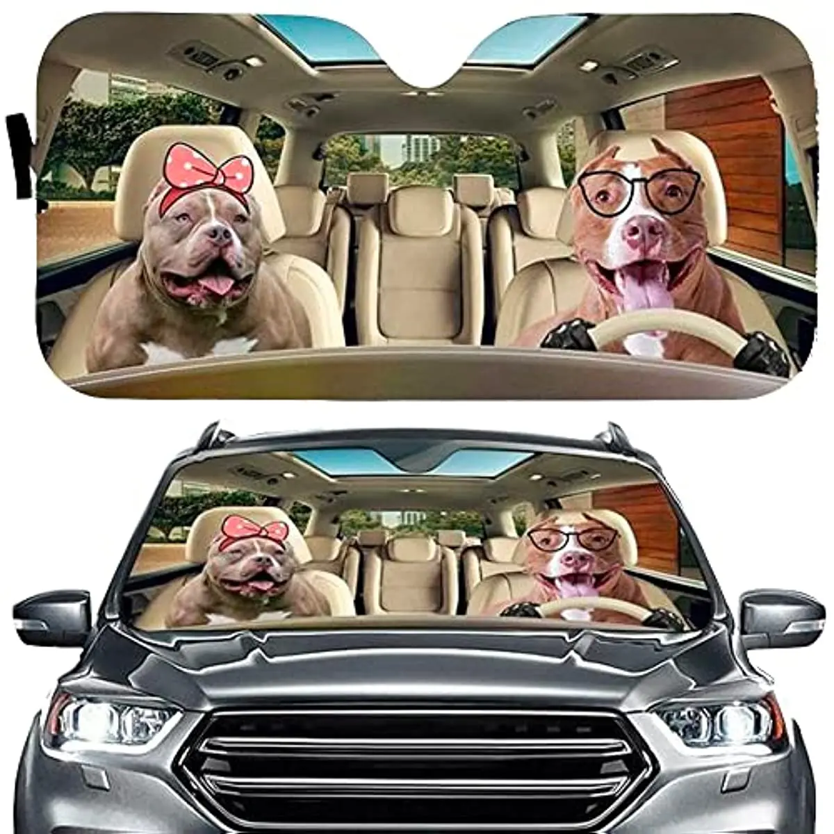 

Pitbull Couple Dog Save Our Date Happy Valentine Car Windshield Sun Shade