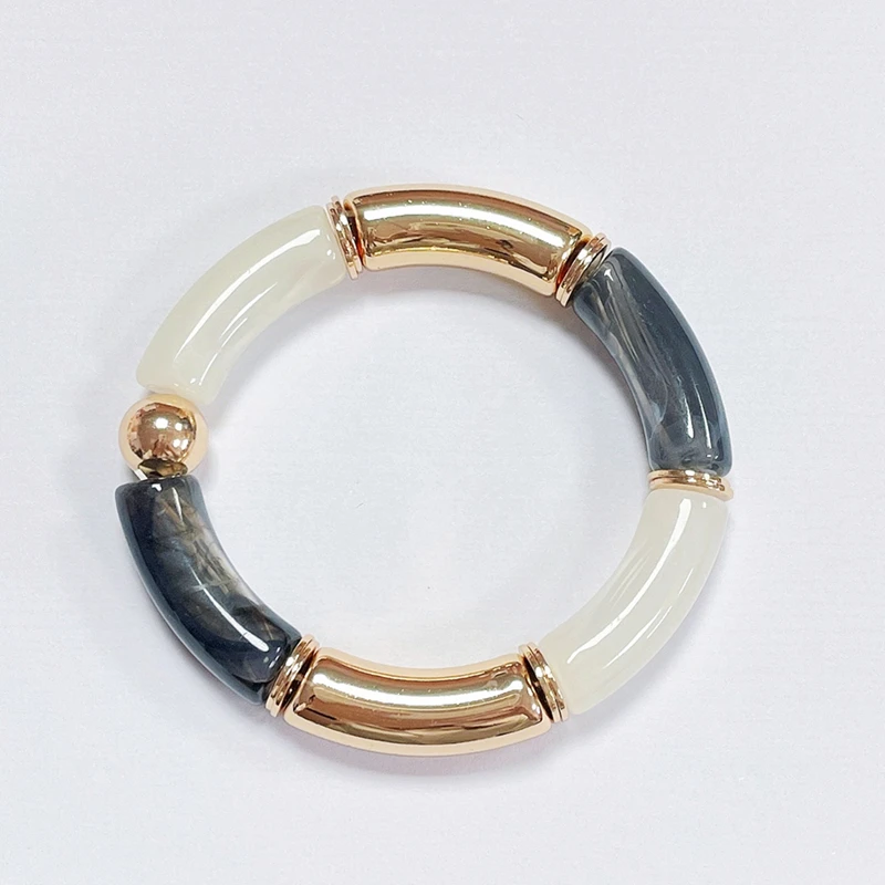

Friendship Vintage Acrylic Bamboo Beads Bracelet for Women Multi Color Stretchy Resin Girls Charm Couple Bangles Gift Jewelry