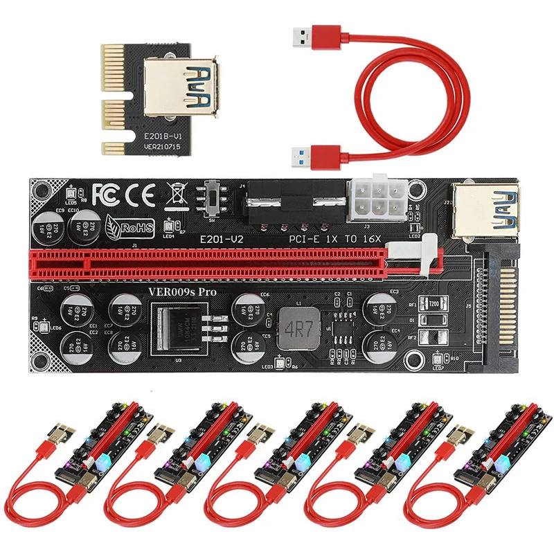 

VER009S PCI-E Riser Card 009S PCI Express PCIE 1X To 16X Extender 0.6M USB 3.0 Cable SATA To 6Pin Power For Video Card New 2022