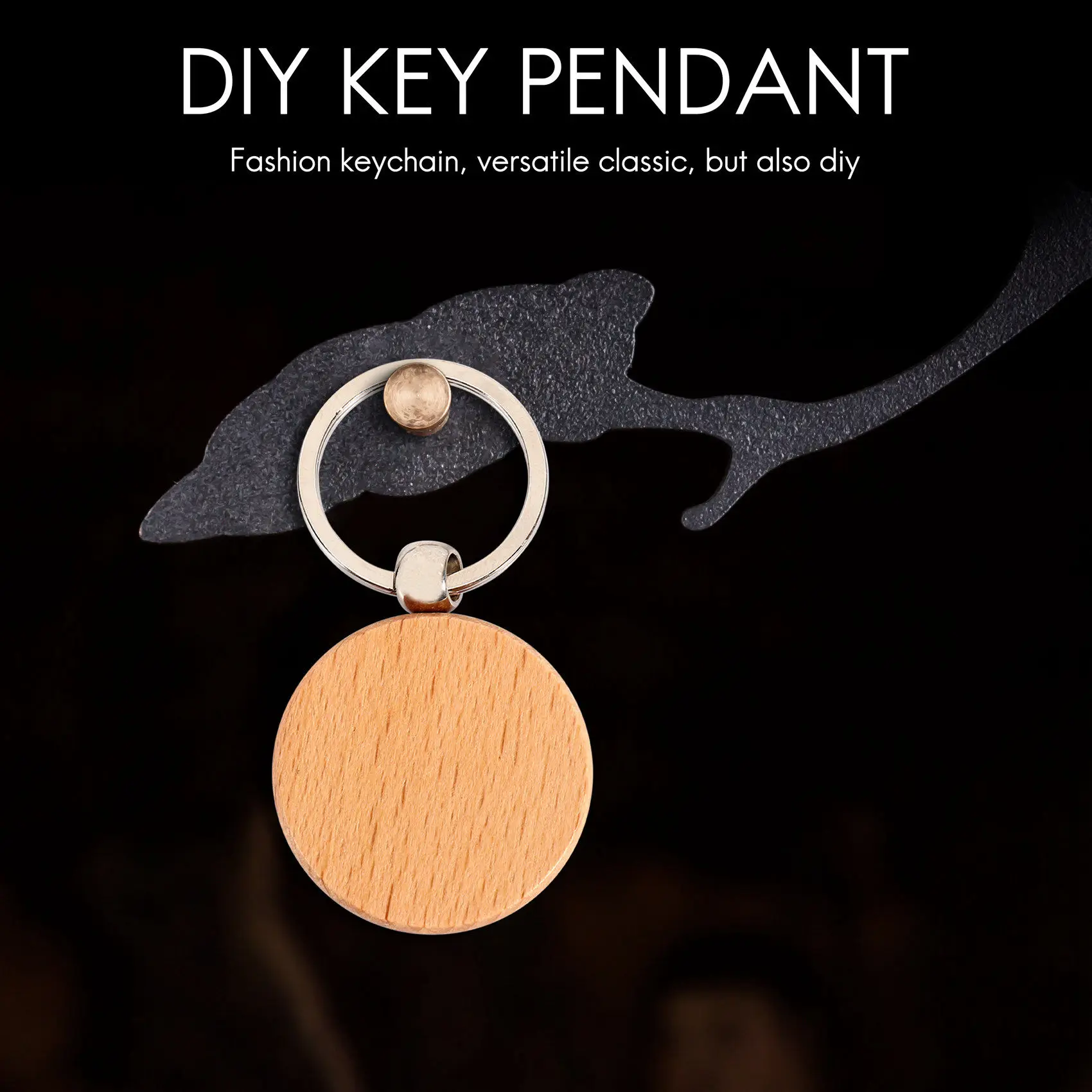

20Pcs Blank Round Wooden Keychain DIY Wooden Keychain Key Tag Gift