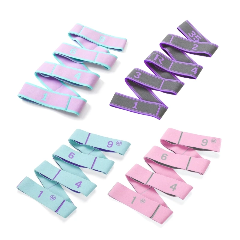 F1FD Растягивающийся ремень Ремень для йоги 9-петлевой эластичный ремешок