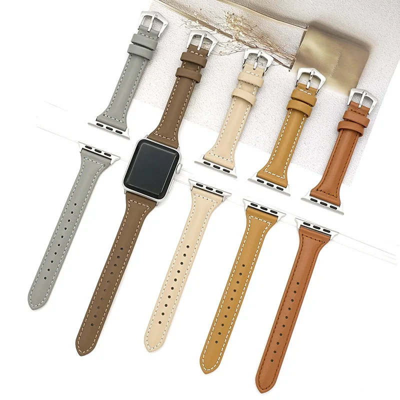 

Кожаный тонкий ремешок для Apple Watch Ultra 49 мм Series 7 8 41 мм/45 мм 38 мм/42 мм, браслет для наручных часов iWatch SE 6 5 4 3 40 мм/44 мм