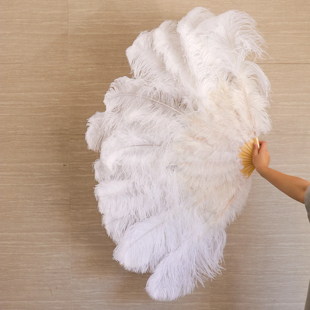 

1pcs White Large Ostrich Feather Fans Fluffy Various Styles Performance Dance Folding Hand Held Fan Party Props Stage Show