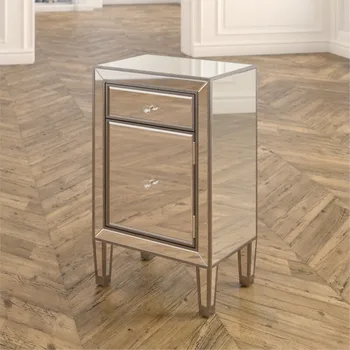 Mirrored Bedside Table With One Drawer And One Door Modern Light Luxury Style Easy Assembly 29'' H X 18'' W X 13'' D Home Decor