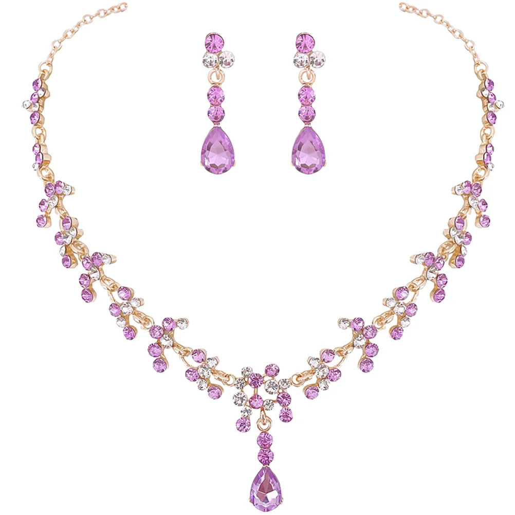 

Necklace Earringsjewelry Set Rhinestone Wedding Giftpendant Bridechoker Drop Stud Crystal Earring Charm Girl Trendy