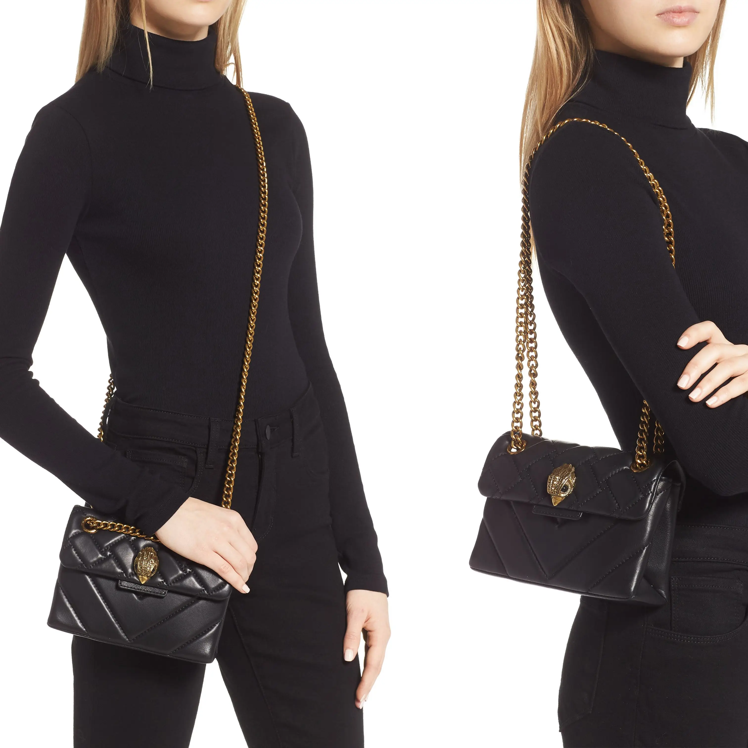 Kurt G London Luxury Design Genuine Leather Chain Bag One-shoulder Crossbody Solid Color With Rhombus Pattern Messenger Handbag