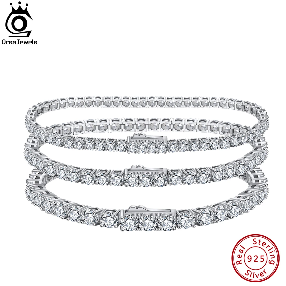 ORSA JEWELS S925 Серебряный браслет для тенниса мужчин и женщин 2 мм 3 4 циркониевая