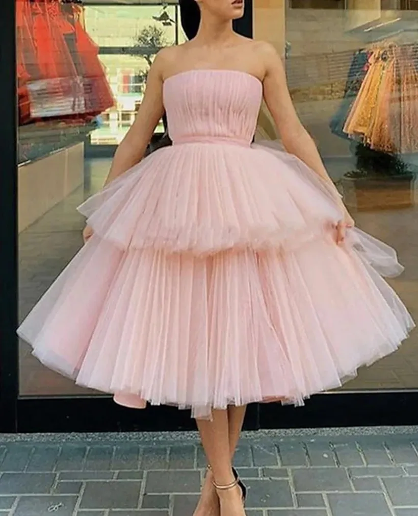 

Женское вечернее платье принцессы, розовое платье без бретелек, длиной ниже колена, для выпускного вечера, 2022