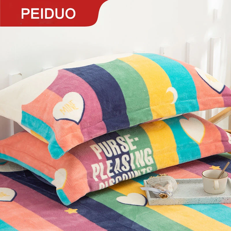 

PEIDUO Coral Velvet Pillowcase Cartoon Printing Milk Velvet Pillow Cover Winter Thickening Pillowcase Single
