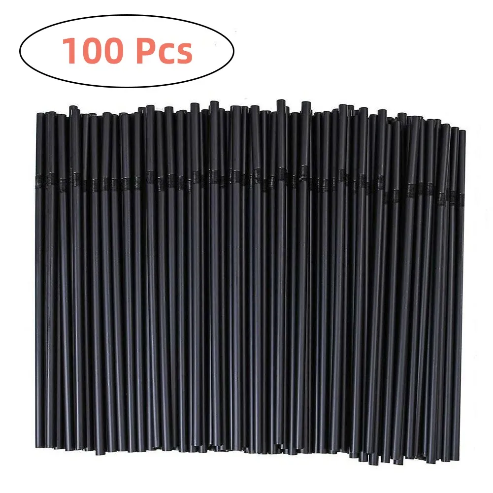 

100 Pcs Black Plastic Straws Drinking Disposable Rietjes 21cm Long Flexible Cocktail Straw For Kitchen Beverage Accessories