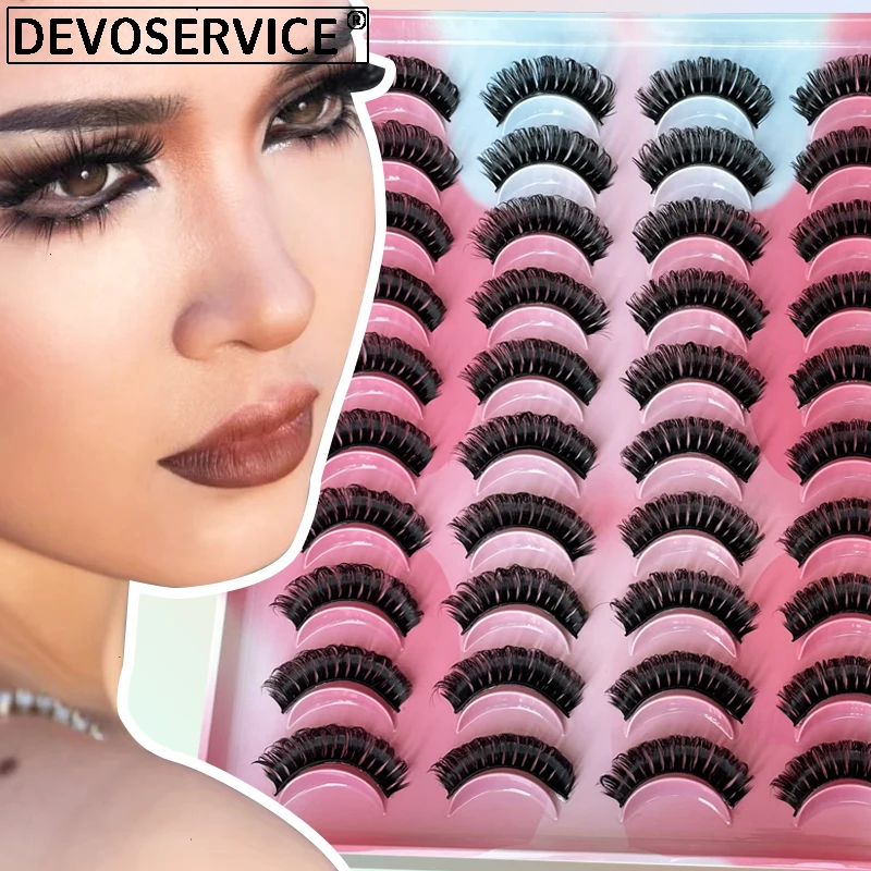 

DEVOSERVICE 20 Pairs Russian 3D Mink Strip Lashes Natural Dramatic DD Curl False Eyelashes Faux Cils Makeup Fake Lash Extension