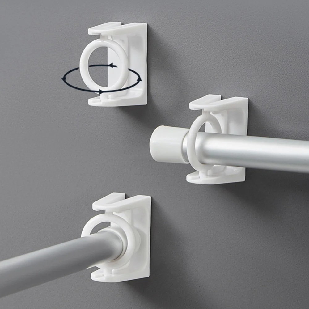 

2pcs Adjustable Curtain Rod Holder Clamp Hooks Nail-Free Adhesive Wall Curtain Fixed Clip Hanging Rack Hook 360° Rotatable Ring