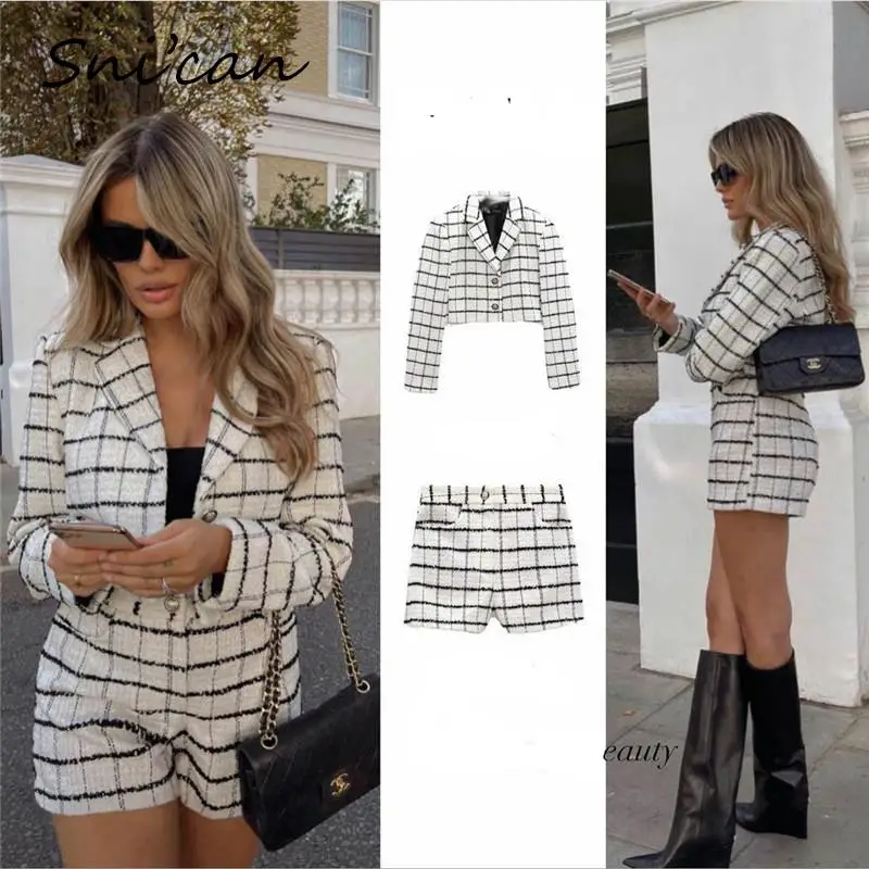 

Модная клетчатая куртка, пальто, модные зимние офисные женские кроп-топы, однобортный Блейзер, женская дизайнерская верхняя одежда, Veste 2022