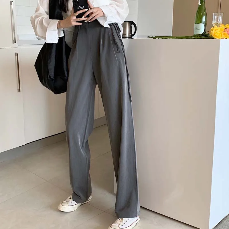 Women Straight Loose Pants Fall winter Drape High-waisted Wide-leg Pants Women Black Thin All-match Casual Trousers