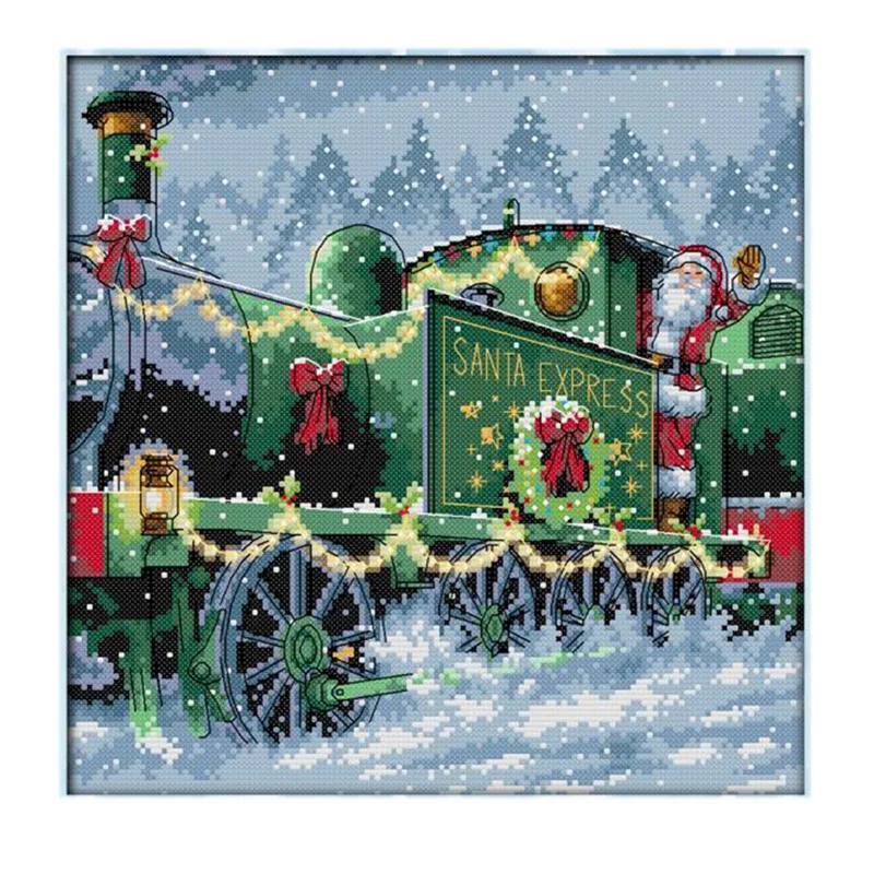 

Christmas Train Pattern Printing Cross Stitch Kit 14CT Count Needlework Embroidery Craft Kit Holiday Decoration Gift