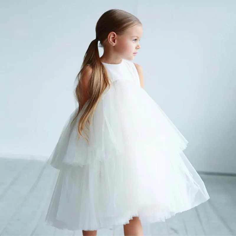 

Teenage Girls Dress Children's Clothing Party Elegant Princess Long Tulle Baby Girls Kids White Lace Wedding Ceremony Dress 10Y