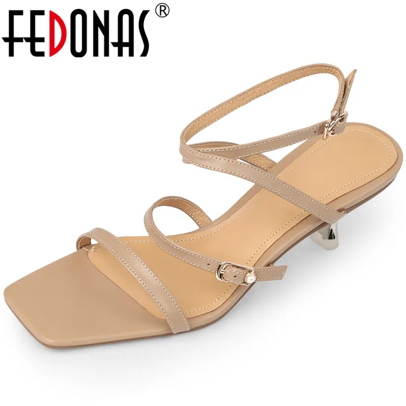 

FEDONAS Sexy Fashion Women Sandals Narrow Band Buckle Pumps Summer Party Wedding Office High Heels Genuine Leather Shoes Woman