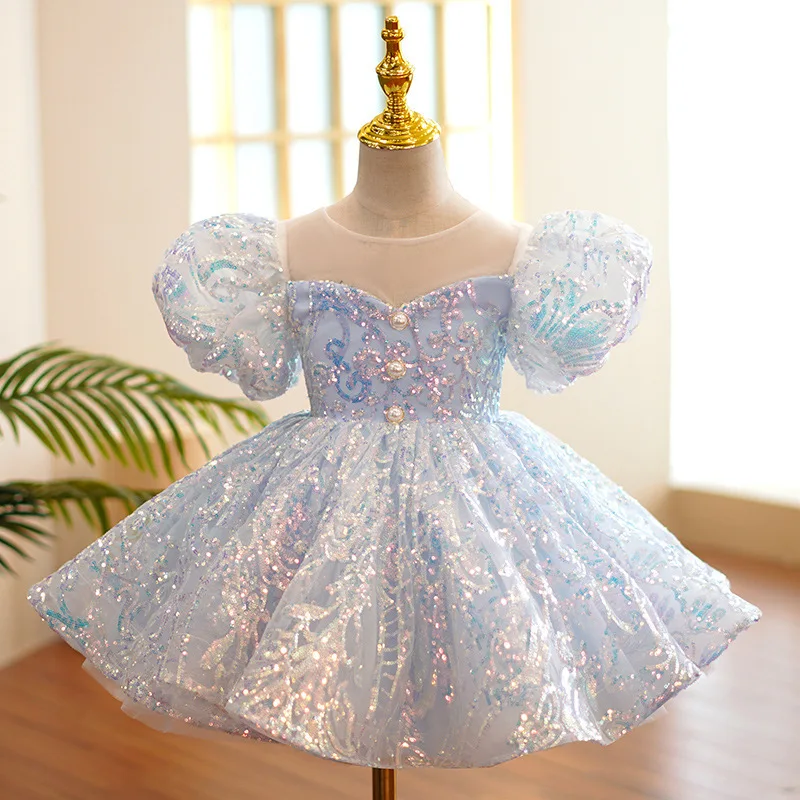 

Toddler Sequins 1 Year Birthday Baby Dress for Girl Clothes Newborns Baptism Puff Sleeve Party Princess Dress Evening Prom Gown