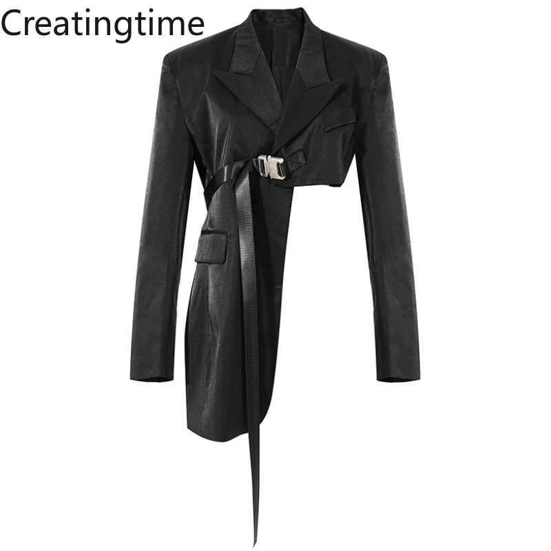 

Женский приталенный Блейзер Creatingtime, асимметричный пиджак с поясом, в темном стиле, GA219, весна 2022