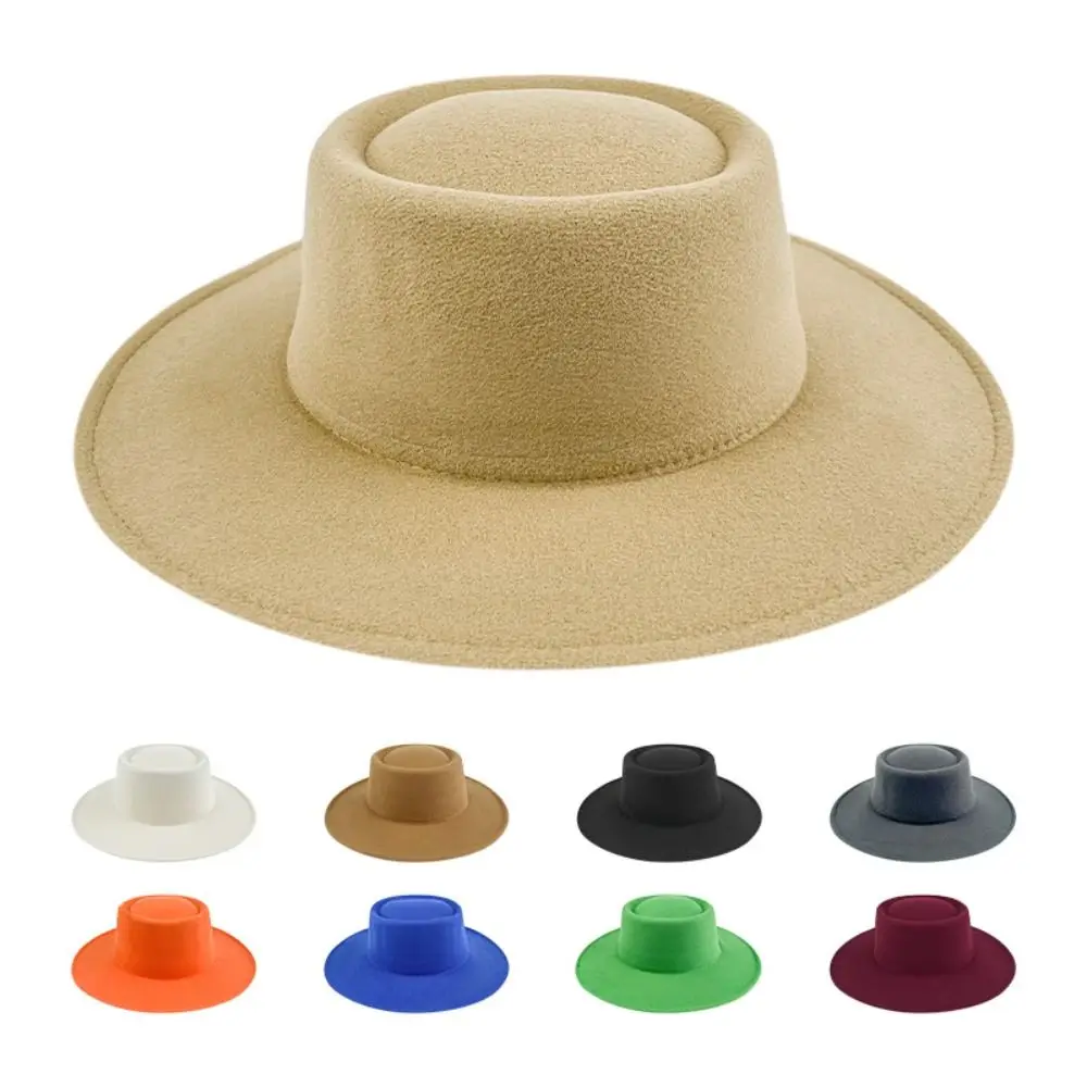 

Big Wide Brim Church Hats Fashion British Style Felt Fedora Hats Solid color Cowboy Hat Wedding