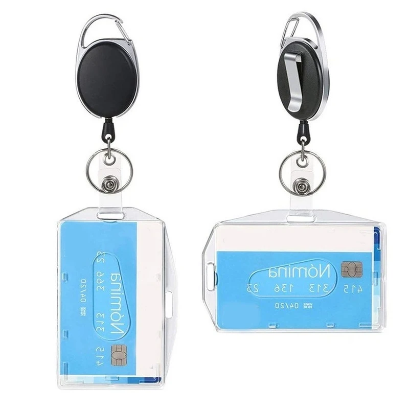 

Women Men Clear Dual-purpose ID Card Holders Work Card Name Badges Sleeve with Retractable Belt Chest Pocket Clip Badge Reel