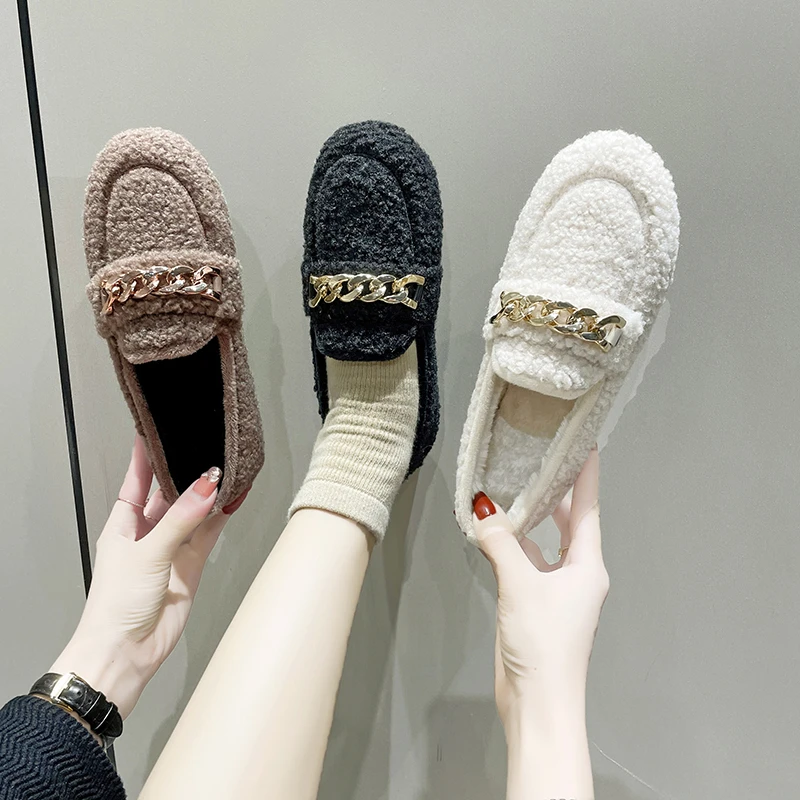 

Korean Shoes Women Casual Female Sneakers Loafers Fur Slip-on Autumn Round Toe 2022 Winter Slip On Fall Moccasin Slip-On Flock C