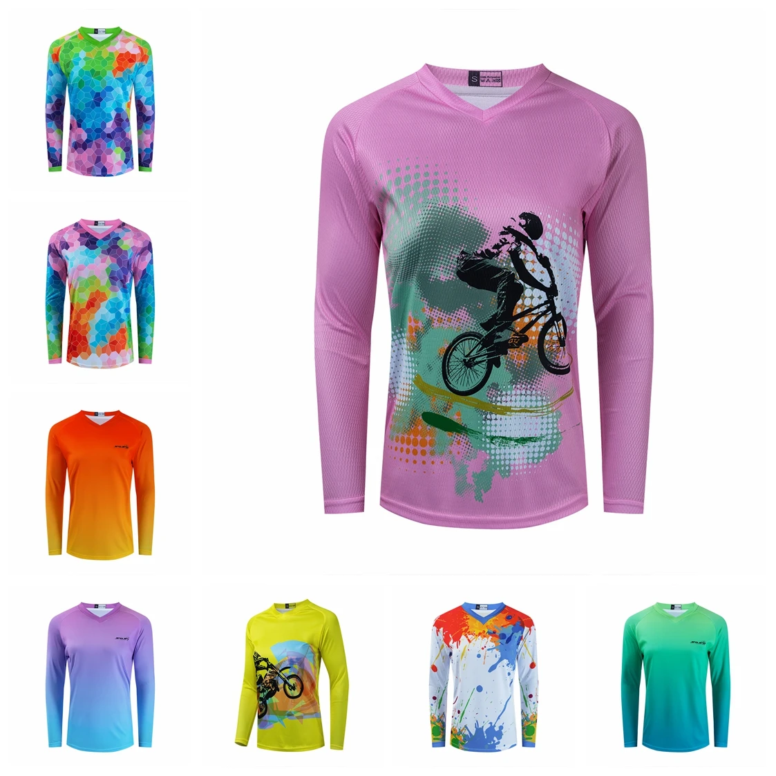 MTB Jersey Women Mountain Road dirt Bike Motocross Cycling Shirt Long Sleeve BMX DH Downhill Bicycle Racing Riding Top Pink Blue