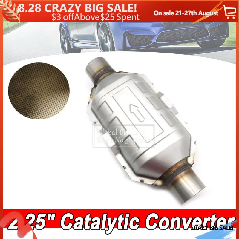 

5.57cm/2.25inch Inlet/Outlet Universal Car Catalytic Converter Protector Exhaust System 400 Hole Stainless Steel Muffler