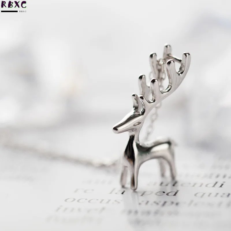 

RXBC 925 Sterling Silver elk Necklace Mori female student antler clavicle chain simple literature and art a deer has you