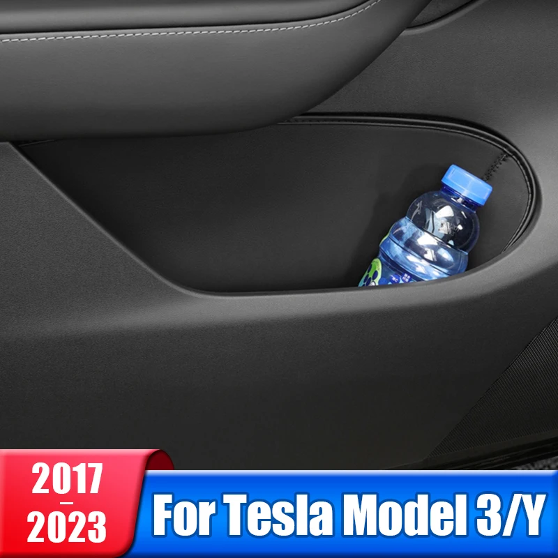 

Car Door Storage Box For Tesla Model 3 Y 2017- 2021 2022 2023 Leather Door Handle Armrest Tray Organizer Interior Accessories