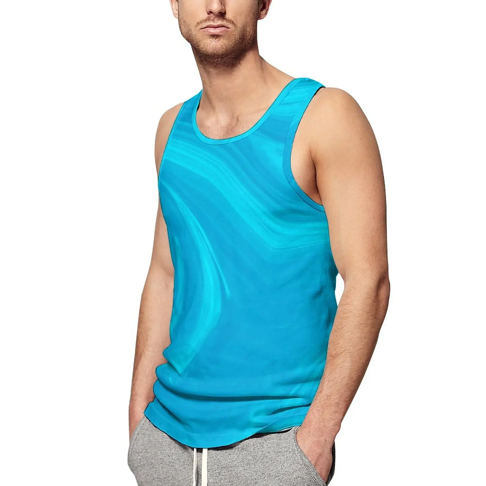 

Blue Marble Beach Tank Top Abstract Print Bodybuilding Tops Man's Graphic Streetwear Sleeveless Vests Plus Size