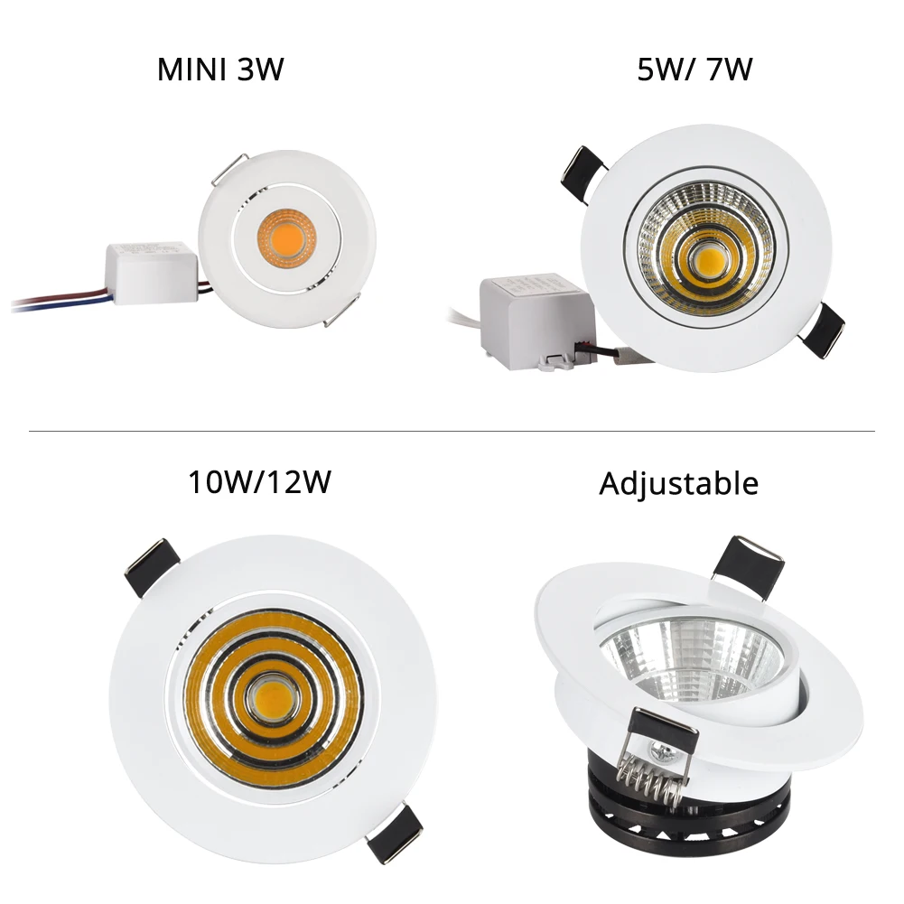 

New Design Dimmable COB Spot LED Downlight Silver White Black Profile Mini Size-3W 5W 7W 12W Recessed Spot Light for Indoor Home
