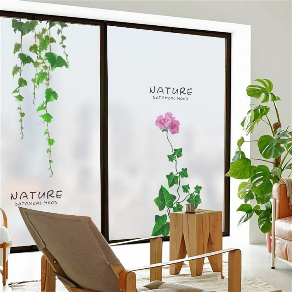 

Privacy Windows Film Decorative Plant Flower Stained Glass Window Stickers No Glue Static Cling Frosted Window Cling